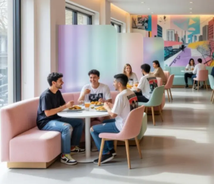Vista moderna del salón principal del restaurante Milonga y Naipes en Buenos Aires