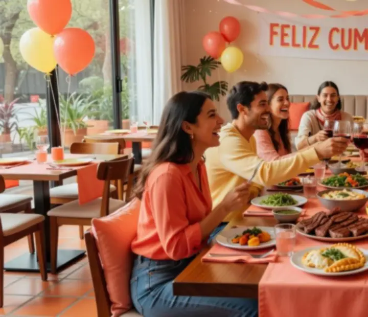 Cumpleaños entre amigos en un restaurante moderno
