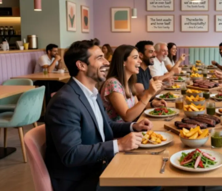 Clientes disfrutando una cena y experiencia social en Milonga y Naipes