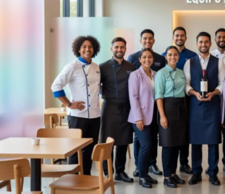 Equipo de cocina y salón de Milonga y Naipes en un entorno moderno y luminoso